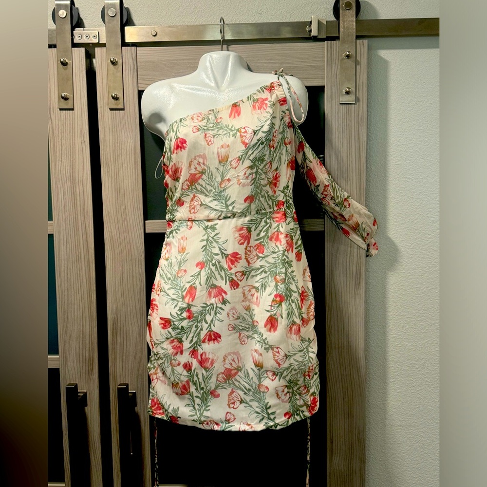 Hello Molly Sexy off shoulder mini dress, zip up back. Cream with floral. NWT